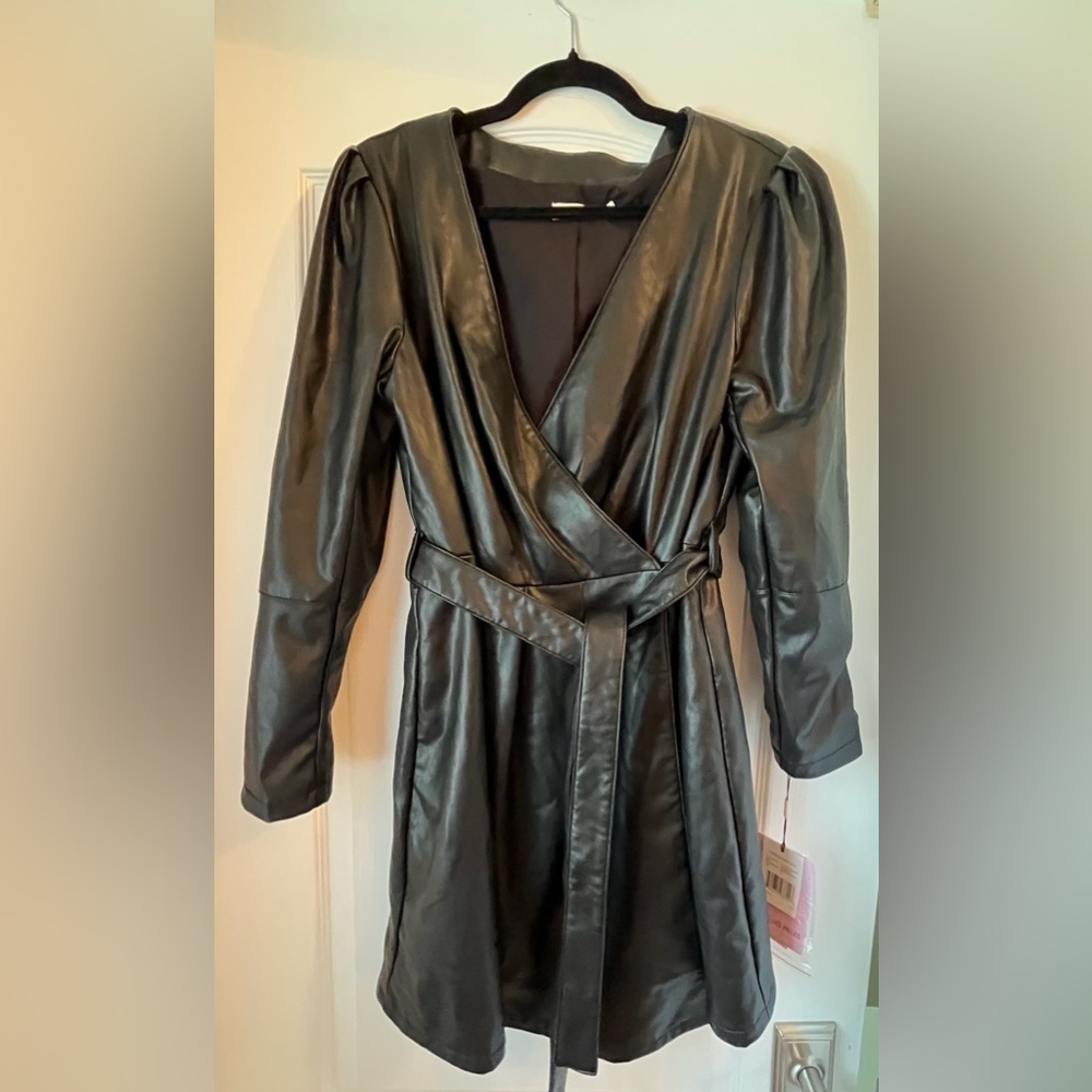 Black Faux Leather Wrap Dress
